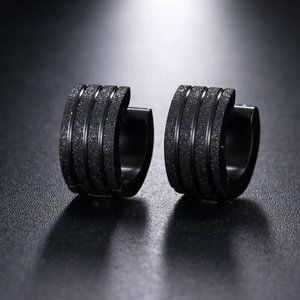 Mens Black Frosted Sandblast Stainless Steel Hoop Earrings 13mm Party Gift